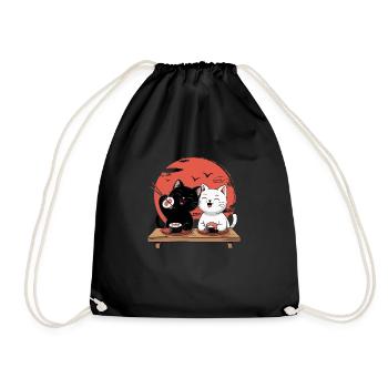 Sushi Cats – Cute Japanese Cat Design - Drawstring Bag - black - Front