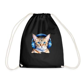 Drôle de chat avec des écouteurs - Sac de sport léger - noir - Devant