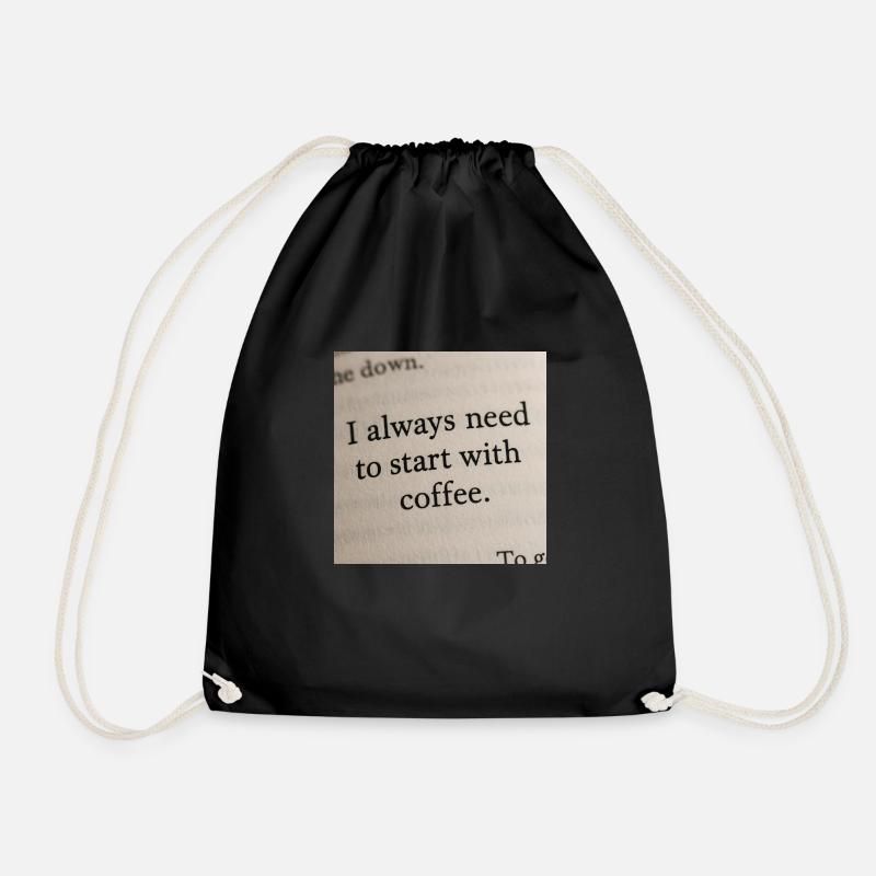 Book page - I always start with coffee - Drawstring Bag - black