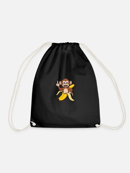 Frecher Affe mit Banane – Lustiges Cartoon Design - Turnbeutel - Schwarz