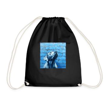 Chien levant fidèlement les yeux devant le mur bleu - Sac de sport léger - noir - Devant