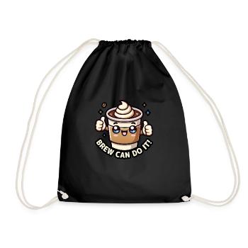 Kawaii Chibi Coffee – Brew Can Do It Fun Food Pun - Drawstring Bag - black - Front