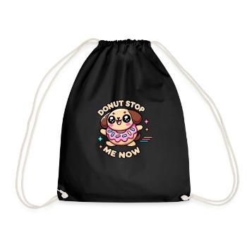 Kawaii Chibi Donut Stop Me Now - Lustiges Essenswortspiel - Turnbeutel - Schwarz - Vorne
