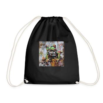 Graffiti grüner Frosch rostige Oberfläche - Turnbeutel - Schwarz - Vorne