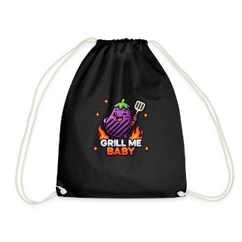 Aubergine mignonne Kawaii Chibi – Grill Me Baby BBQ Pun - Sac de sport léger - noir - Devant