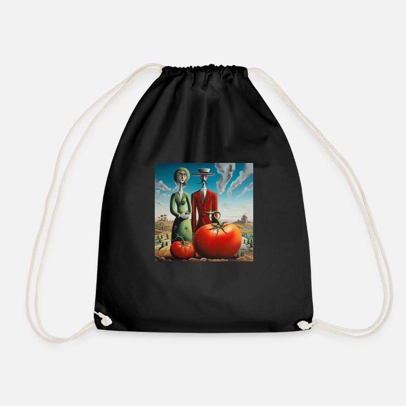 Tomato Farm Couple Tomato Landscape Surreal - Drawstring Bag - black