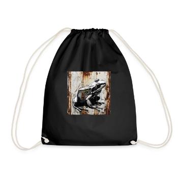 graffiti, frog, rust, metal, urban, street art, urban - Drawstring Bag - black - Front
