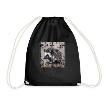 Graffiti Hedgehog Rust Metal urban street art container - Drawstring Bag - black - Front