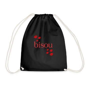 Bisou Red Typografie mit Kissing Lips - Turnbeutel - Schwarz - Vorne