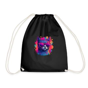 cat with glasses - Drawstring Bag - black - Front