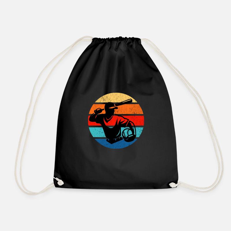 Retro Baseball Player Vintage Sunset Style - Drawstring Bag - black