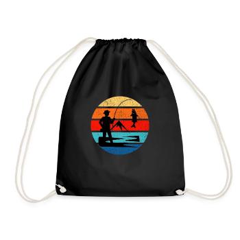 Retro Angeln Sonnenuntergang Vintage Grunge Stil - Turnbeutel - Schwarz - Vorne