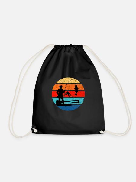Retro Angeln Sonnenuntergang Vintage Grunge Stil - Turnbeutel - Schwarz