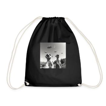 Meerkat posing for a selfie with UFOs funny - Drawstring Bag - black - Front