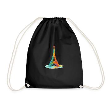 Eiffel Tower Paris Watercolor Painting - Drawstring Bag - black - Front