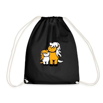 2 Cute Horses Child Family Mom Dad Mom Father - Drawstring Bag - black - Front