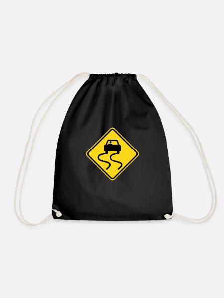 Slippery Road Sign - Drawstring Bag - black