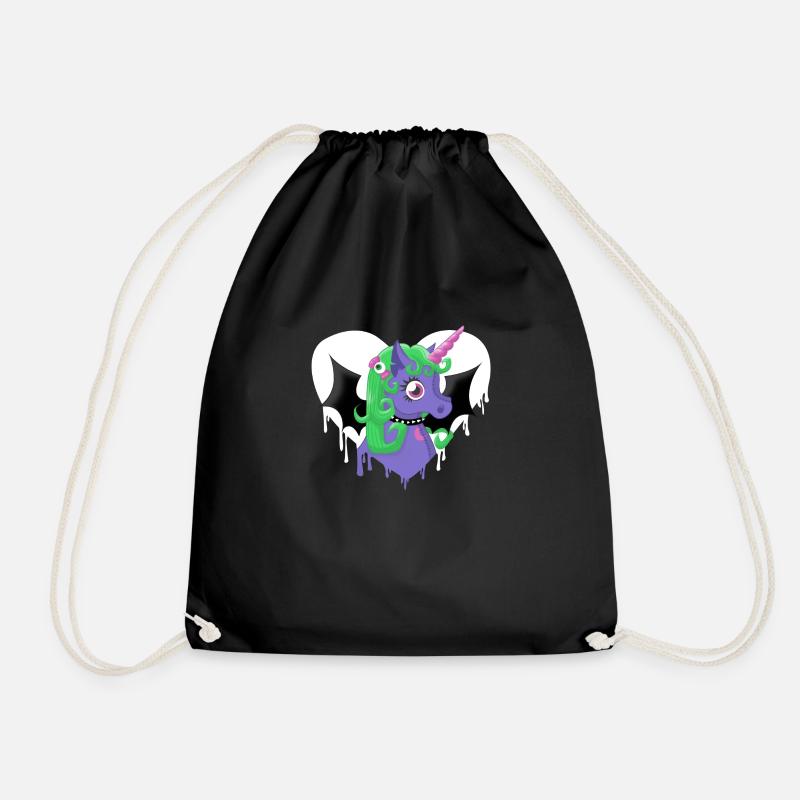 creepy cute unicorn - Drawstring Bag - black