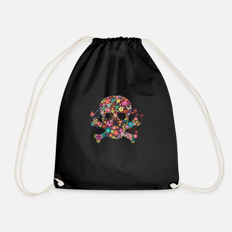 Totenkopf Blumen - Turnbeutel - Schwarz