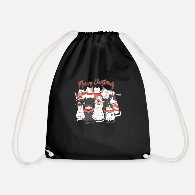 Meow Christmas cats collage - Drawstring Bag - black