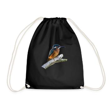 Kingfisher on a branch - Drawstring Bag - black - Front
