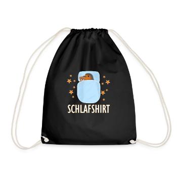 Rotkehlchen kuschelt mit Teddy Schlafshirt Vogel - Turnbeutel - Schwarz - Vorne