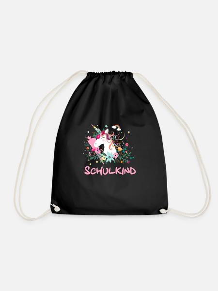 Schulkind Geschenk Einhorn mit Schultüte - Turnbeutel - Schwarz