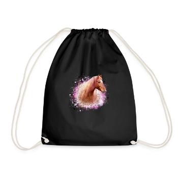 haflinger,horse,graffiti, painting, horse's head,pink - Drawstring Bag - black - Front