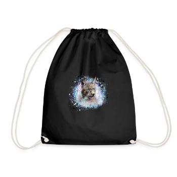 lynx,cat,blue,painting,watercolor,blue - Drawstring Bag - black - Front