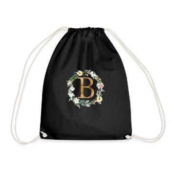Personalisierbar Monogramm Watercolour Floral B - Turnbeutel - Schwarz - Vorne