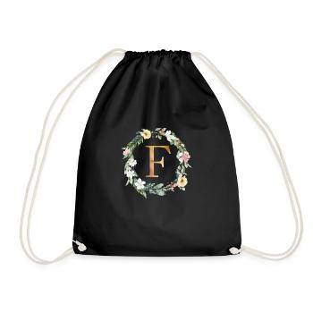 Personalisierbar Monogramm Watercolour Floral F - Turnbeutel - Schwarz - Vorne