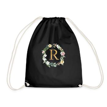 Personalisierbar Monogramm Watercolour Floral R - Turnbeutel - Schwarz - Vorne