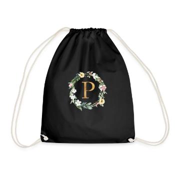 Personalisierbar Monogramm Watercolour Floral P - Turnbeutel - Schwarz - Vorne