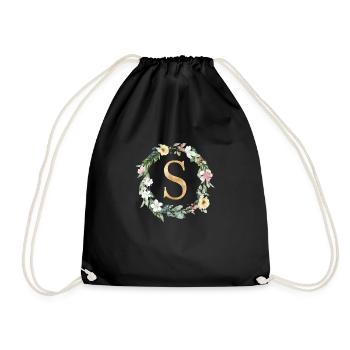 Personalisierbar Monogramm Watercolour Floral S - Turnbeutel - Schwarz - Vorne