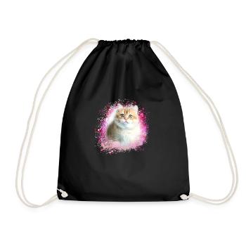 angora cat, cat, graffiti, painting,pink,kitten - Drawstring Bag - black - Front