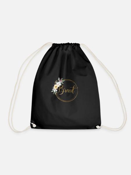 Team Braut! Blumen Kranz personalisierbar - Turnbeutel - Schwarz