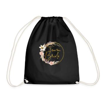 Team Bride! Watercolour Floral Kranz - Turnbeutel - Schwarz - Vorne