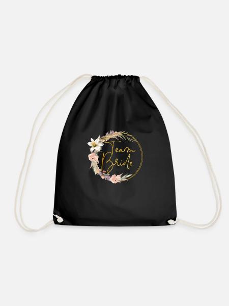 Team Bride! Watercolour Floral Kranz - Turnbeutel - Schwarz