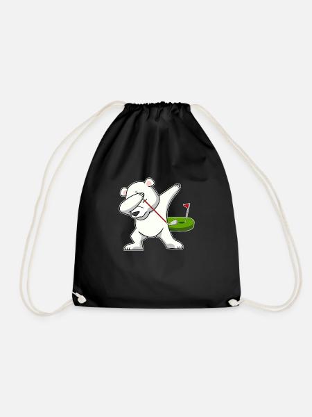 dab dabbing polar bear golf cute golf club animals art - Drawstring Bag - black
