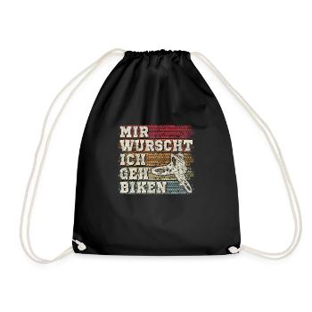 MTB Fahrrad - MIR WURSCHT ICH GEH BIKEN Geschenk - Turnbeutel - Schwarz - Vorne