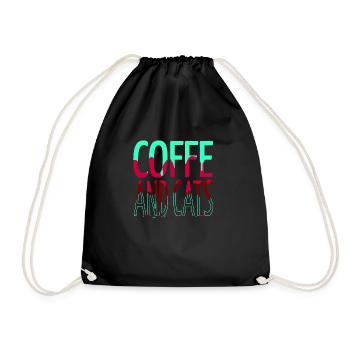 gift business cat tshirts coffee cup aww - Drawstring Bag - black - Front