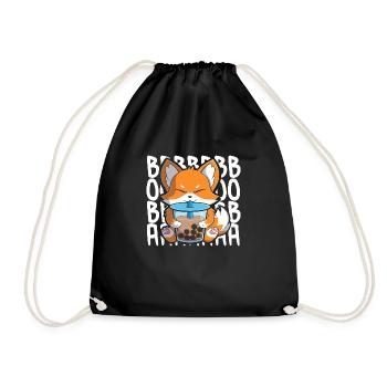 boba foxcute kawaii fox drinking bubble tea - Drawstring Bag - black - Front