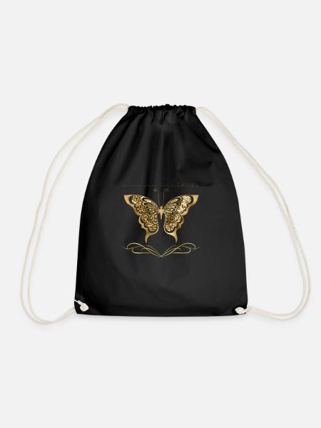 Golden butterfly - Drawstring Bag - black