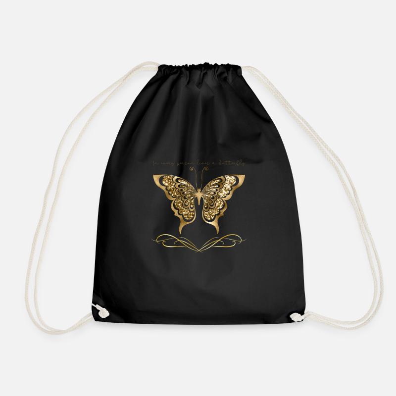 Golden butterfly - Drawstring Bag - black