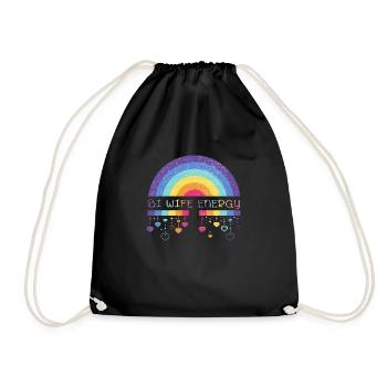 Rainbow Bi Wife Energy Bisexual Pride Rainbow Flag - Drawstring Bag - black - Front