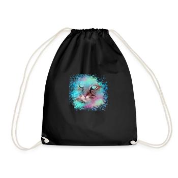 siam cat, neon, cat, graffiti, painting, watercolor - Drawstring Bag - black - Front