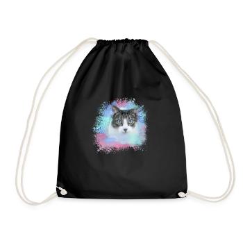 Cat, Green, Watercolor, Art, Painting, Graffiti, Colorful - Drawstring Bag - black - Front