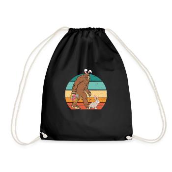 Vintage Easter Bigfoot Rabbit Easter Sasquatch - Drawstring Bag - black - Front
