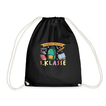 1.Klasse Einschulung Schulanfänger Geschenk - Turnbeutel - Schwarz - Vorne