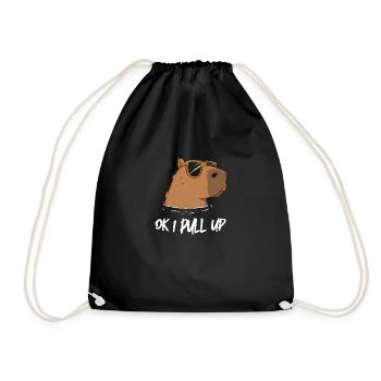 OK I Pull Up Capybara Meme Geschenk Witzig Cartoon - Turnbeutel - Schwarz - Vorne